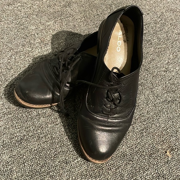 Aldo black leather Oxford flats - Picture 1 of 6